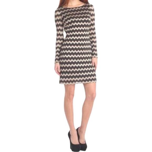 Nine West Black Gold Long Sleeve Mini Sheath Dress Sz 6 - Picture 1 of 12
